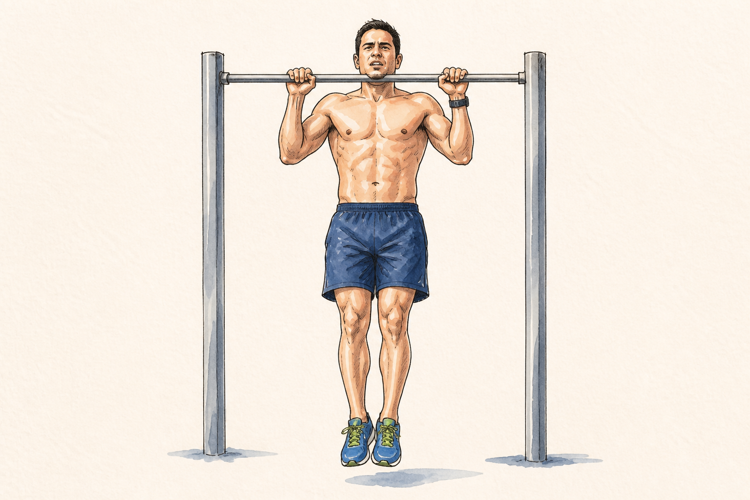 Watercolor of hanging from a pull-up bar